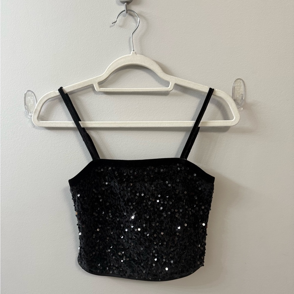 Allegra K Black Sequin Crop Top